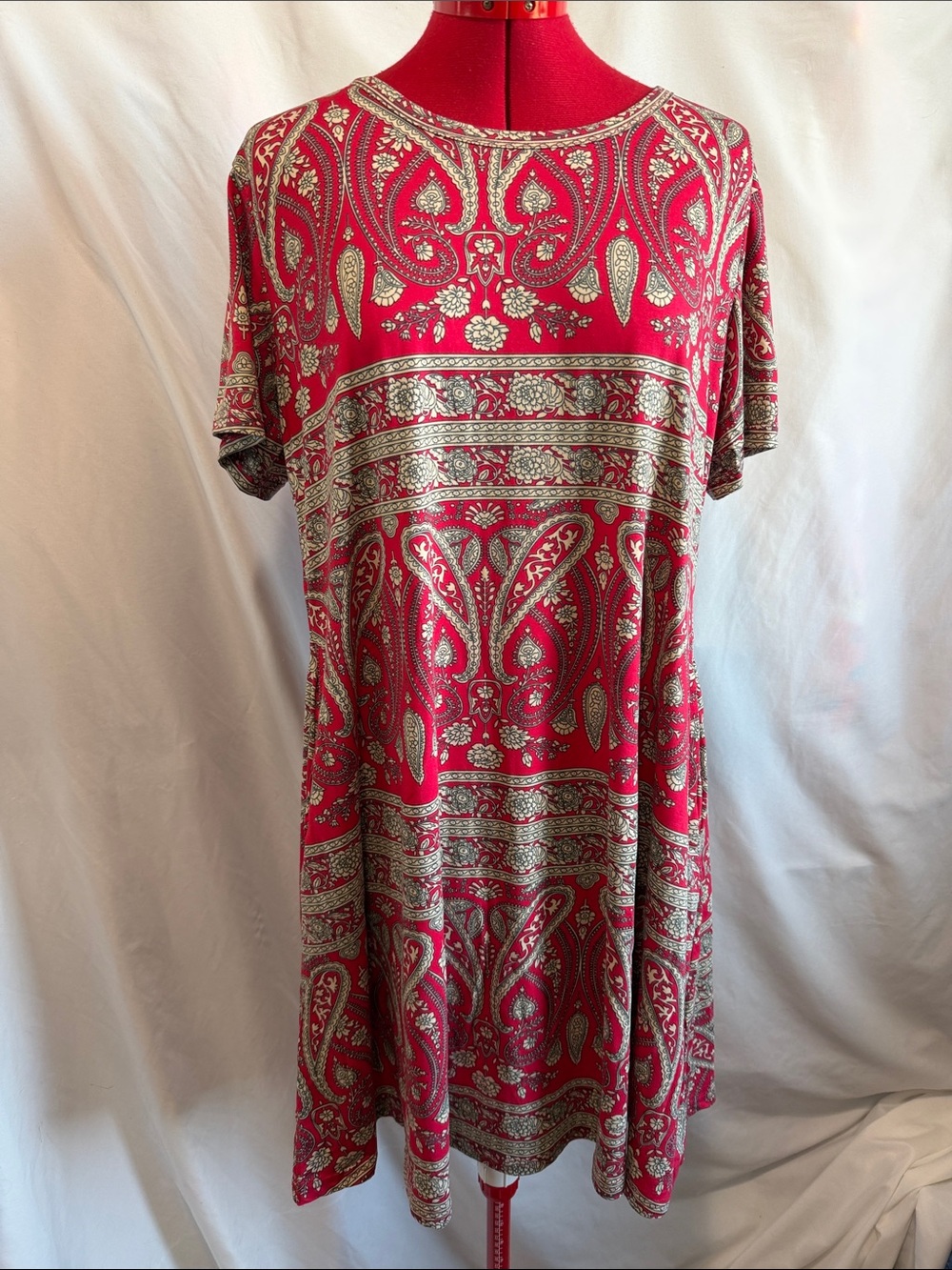 Red Paisley Short-Sleeve Mini Dress